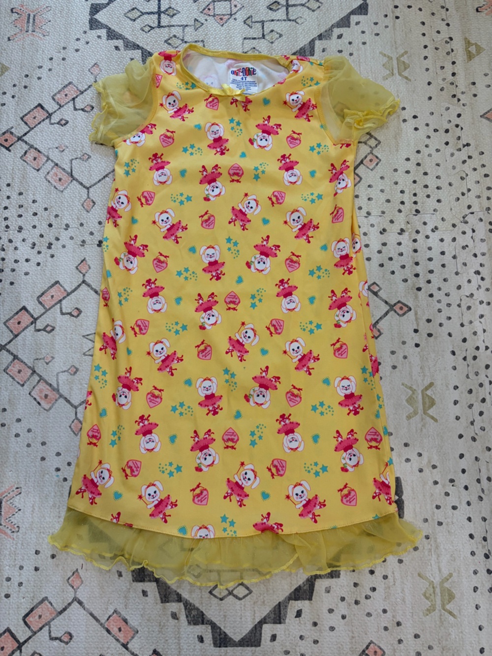 okie dokie Yellow Girls Nightgown with Pink Bunny Ballerina Print
